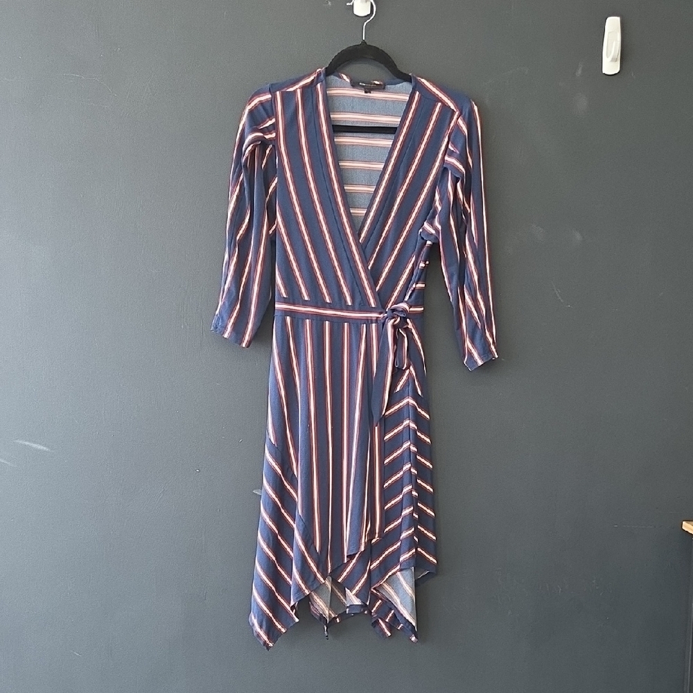BCBGMaxAzria Blue and White Asymmetrical Wrap Dress